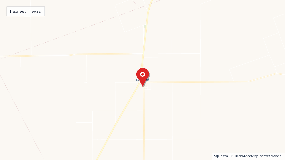Street map of Pawnee, Texas with location pin