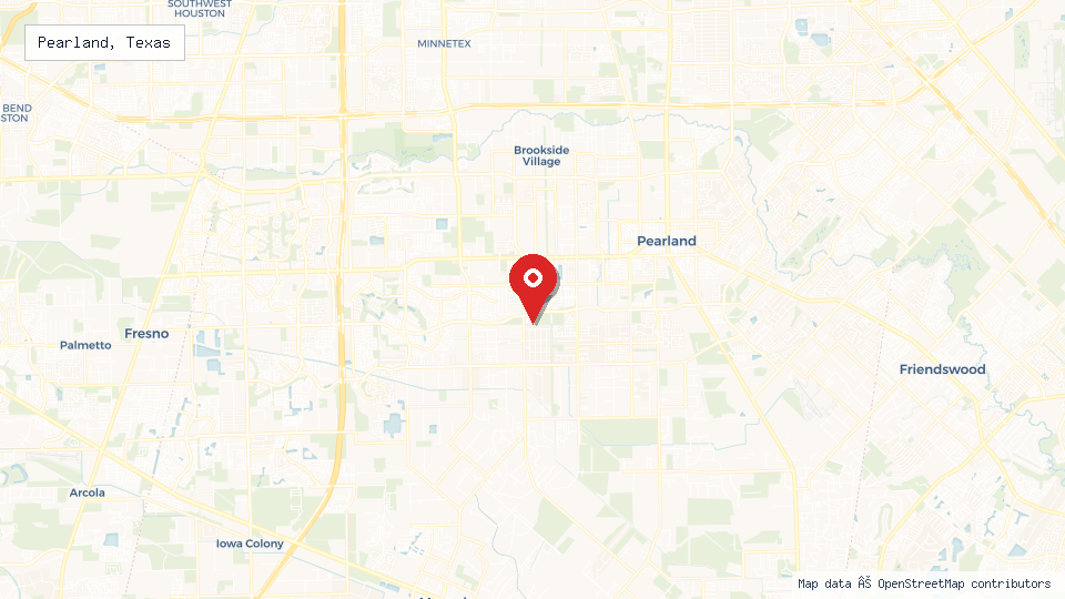 Street map of Pearland, Texas with location pin