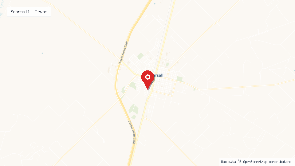 Street map of Pearsall, Texas with location pin
