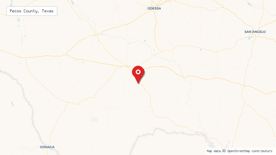 Street map of Pecos County, Texas with location pin