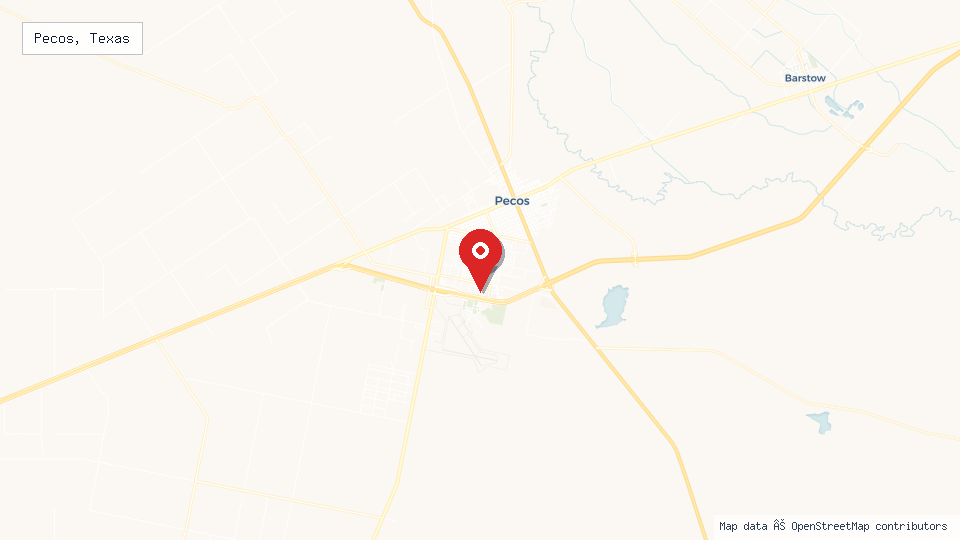 Street map of Pecos, Texas with location pin