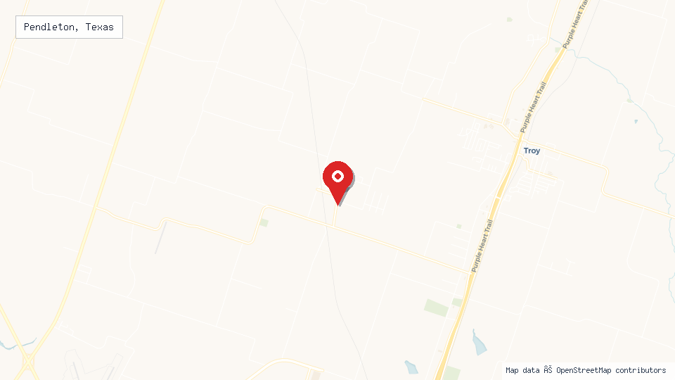 Street map of Pendleton, Texas with location pin