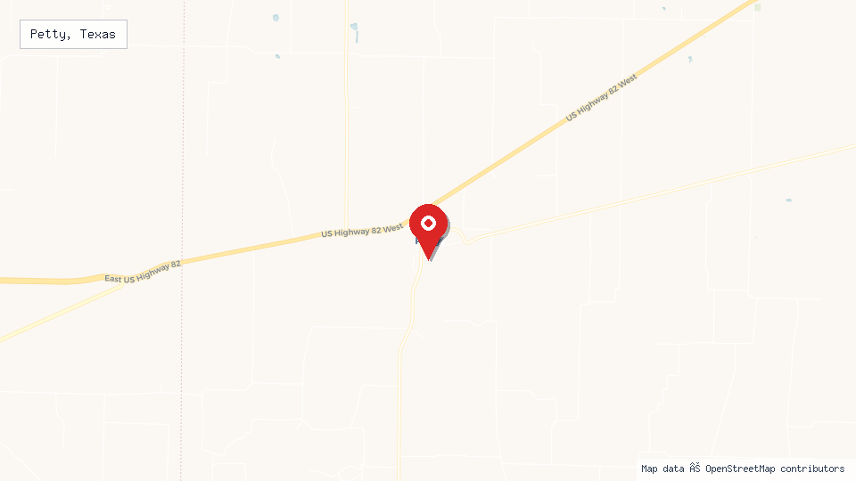 Street map of Petty, Texas with location pin