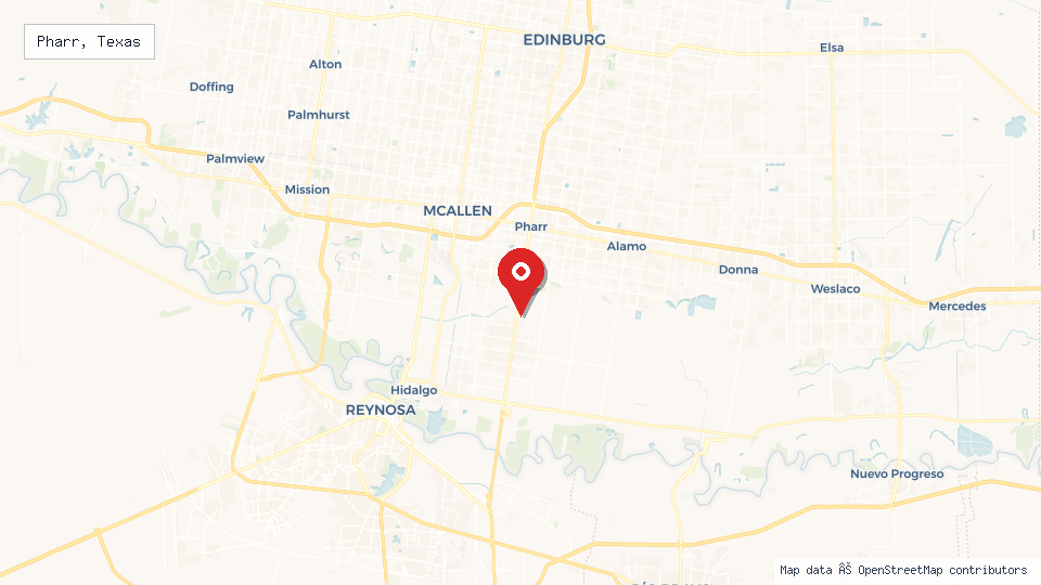 Street map of Pharr, Texas with location pin
