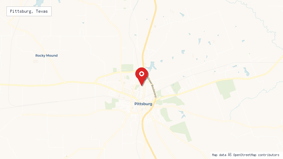 Street map of Pittsburg, Texas with location pin