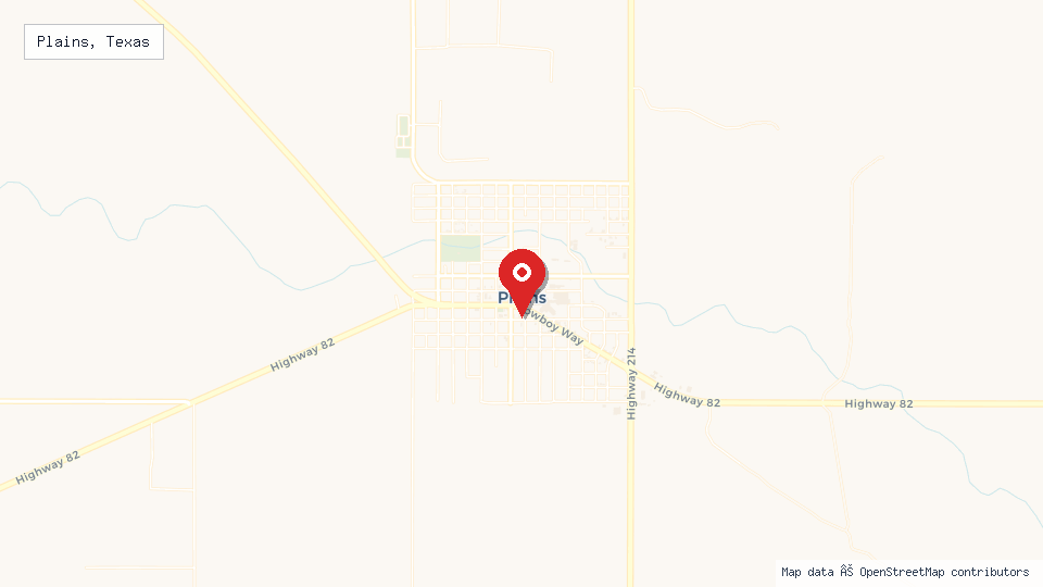 Street map of Plains, Texas with location pin