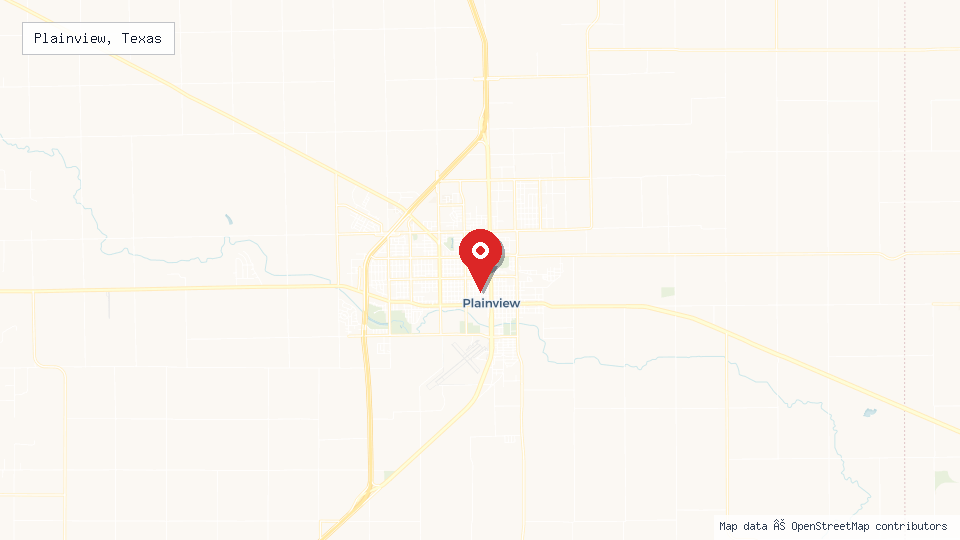 Street map of Plainview, Texas with location pin