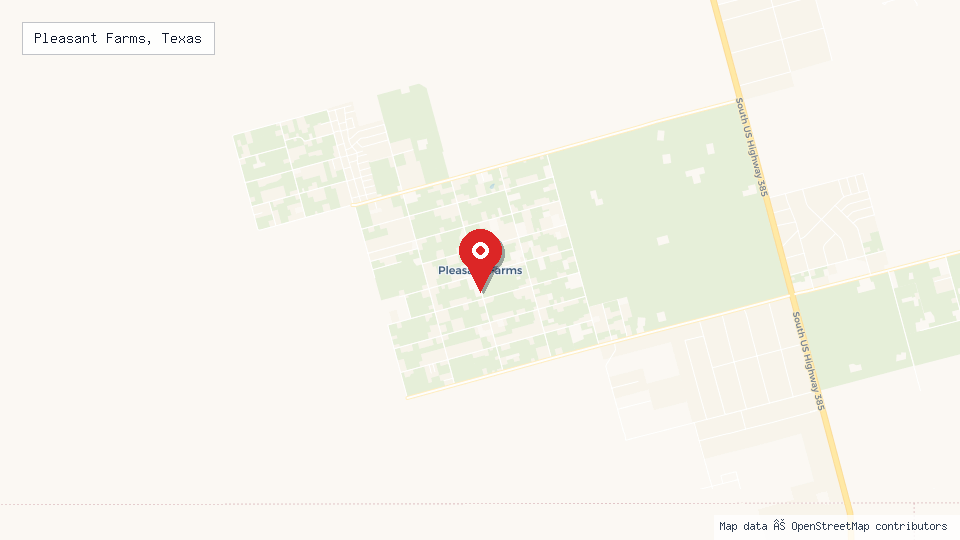 Street map of Pleasant Farms, Texas with location pin