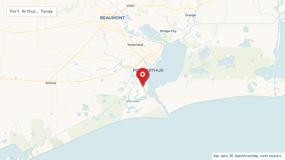 Street map of Port Arthur, Texas with location pin