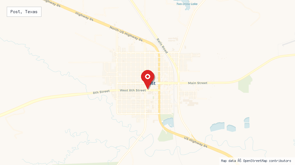 Street map of Post, Texas with location pin