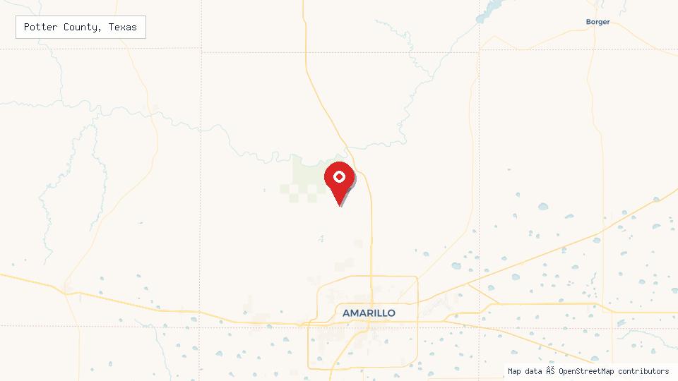 Street map of Potter County, Texas with location pin