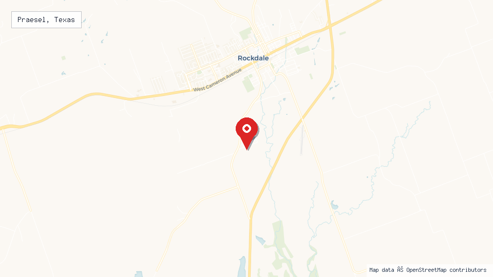 Street map of Praesel, Texas with location pin