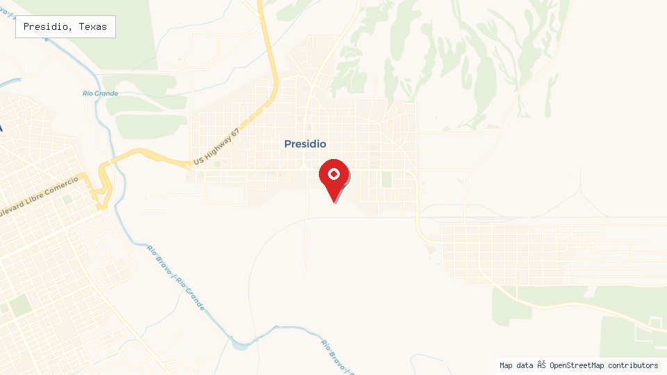 Street map of Presidio, Texas with location pin
