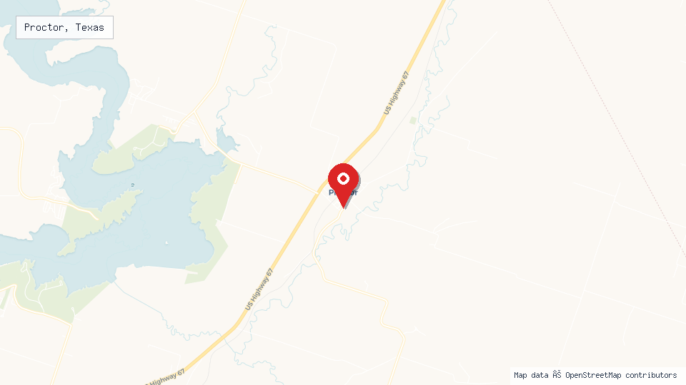 Street map of Proctor, Texas with location pin