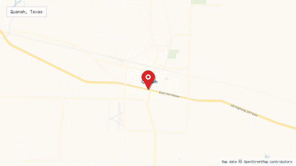 Street map of Quanah, Texas with location pin