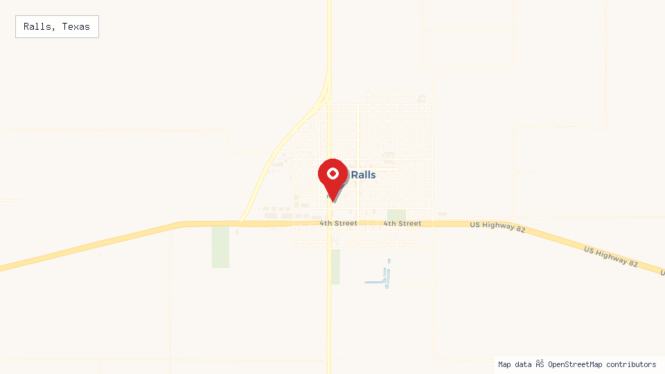 Street map of Ralls, Texas with location pin