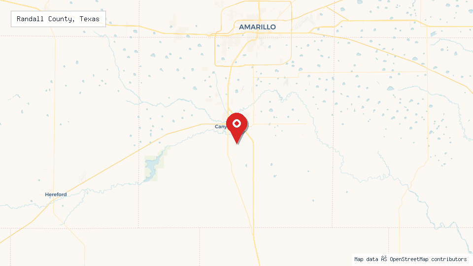 Street map of Randall County, Texas with location pin