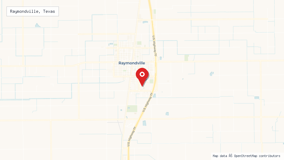 Street map of Raymondville, Texas with location pin