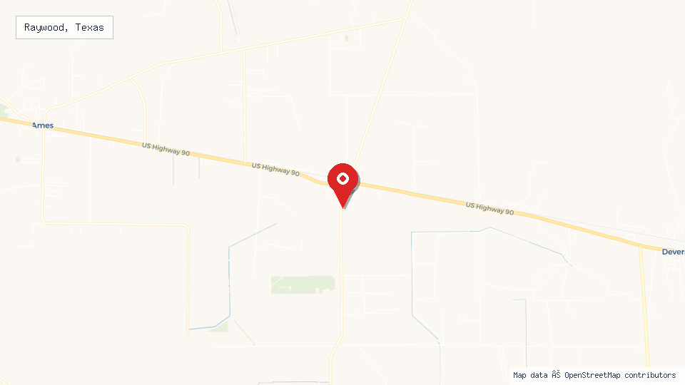 Street map of Raywood, Texas with location pin