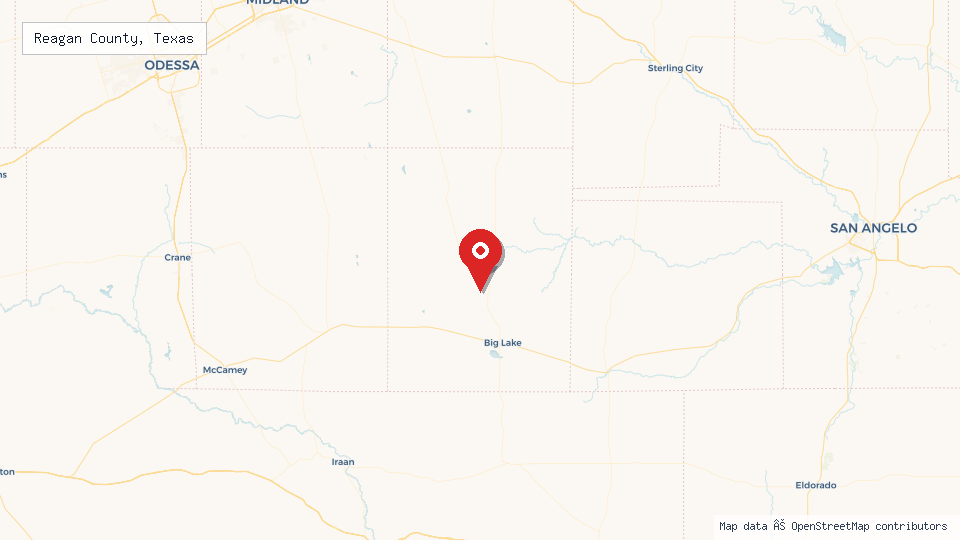 Street map of Reagan County, Texas with location pin