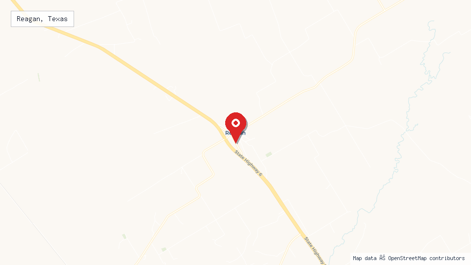 Street map of Reagan, Texas with location pin