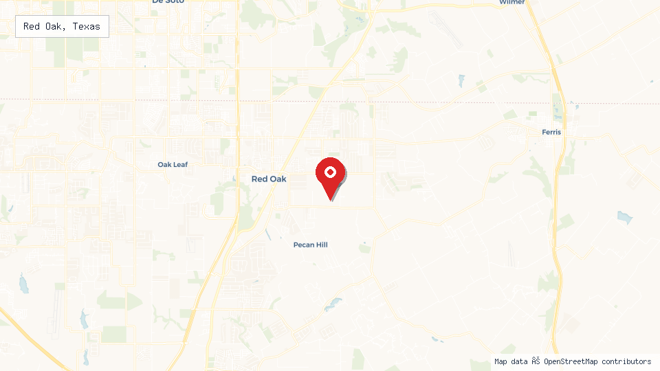 Street map of Red Oak, Texas with location pin