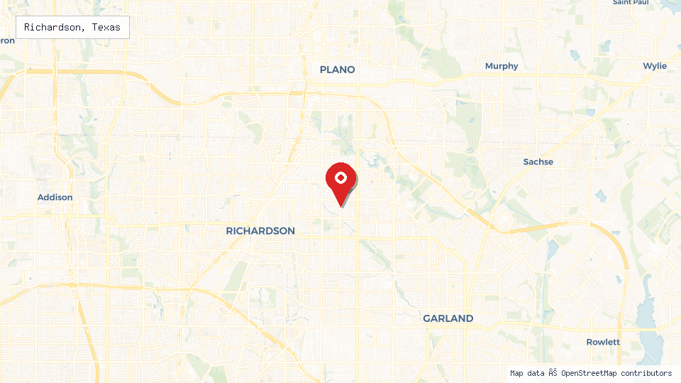 Street map of Richardson, Texas with location pin