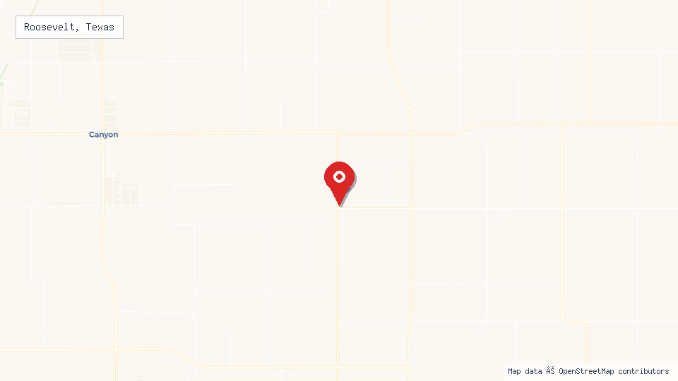 Street map of Roosevelt, Texas with location pin