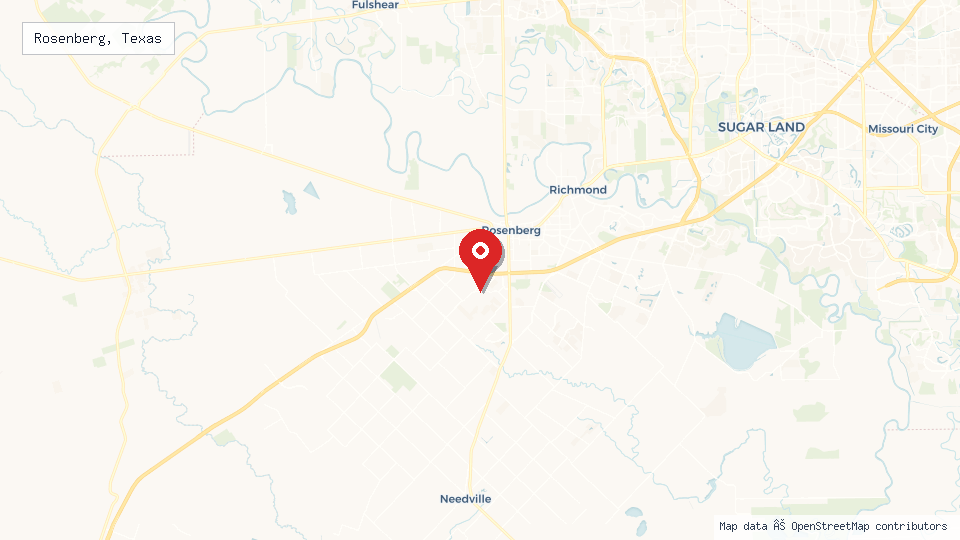 Street map of Rosenberg, Texas with location pin