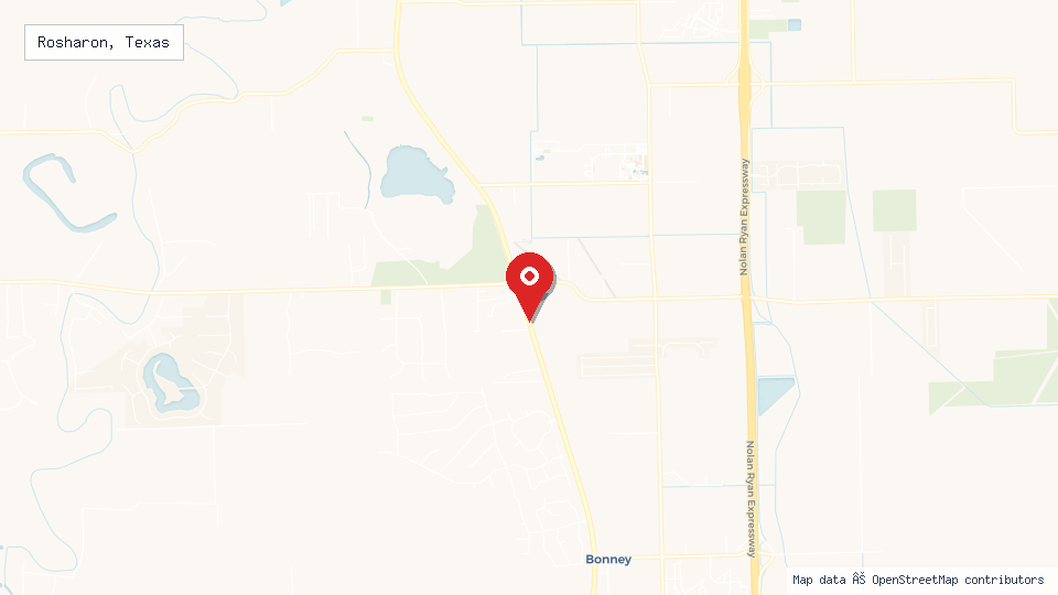 Street map of Rosharon, Texas with location pin