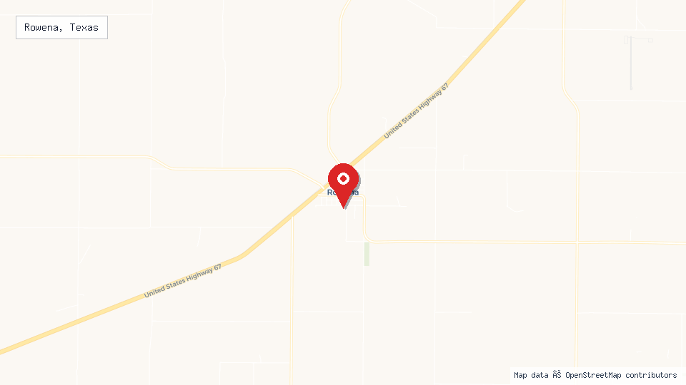 Street map of Rowena, Texas with location pin