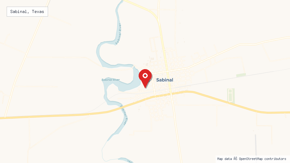 Street map of Sabinal, Texas with location pin