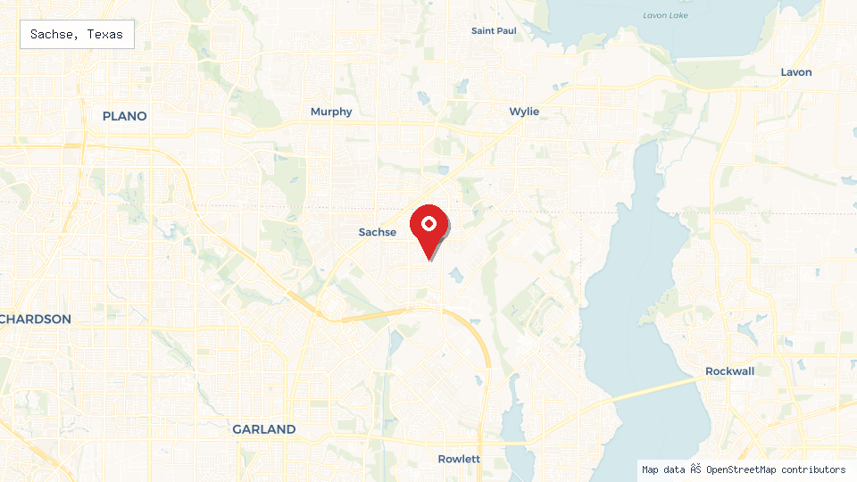 Street map of Sachse, Texas with location pin