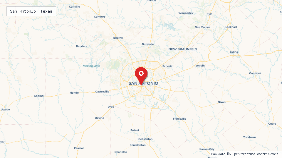 Street map of San Antonio, Texas with location pin