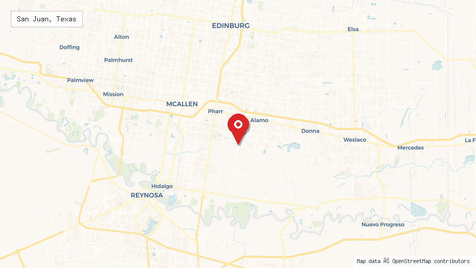 Street map of San Juan, Texas with location pin