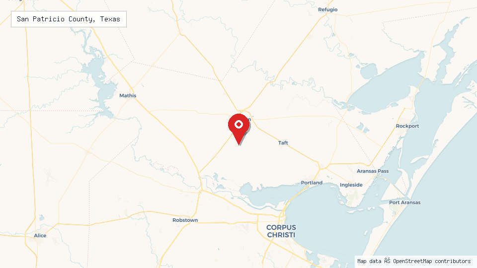 Street map of San Patricio County, Texas with location pin