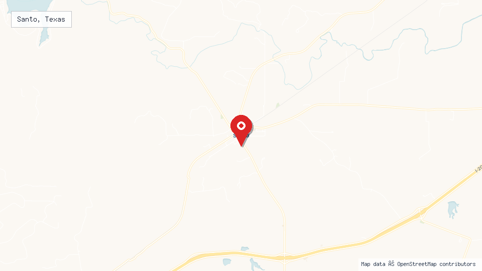 Street map of Santo, Texas with location pin