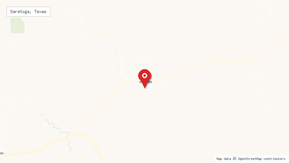Street map of Saratoga, Texas with location pin