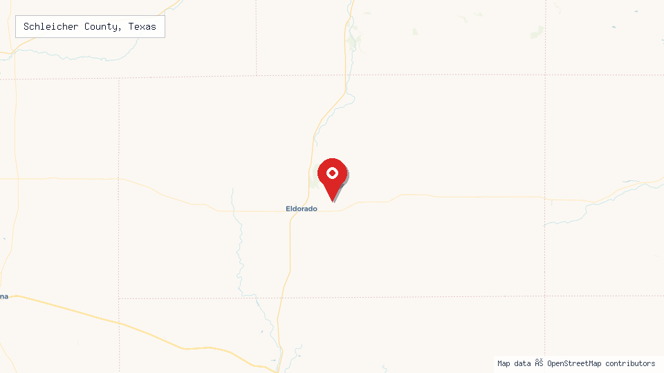 Street map of Schleicher County, Texas with location pin