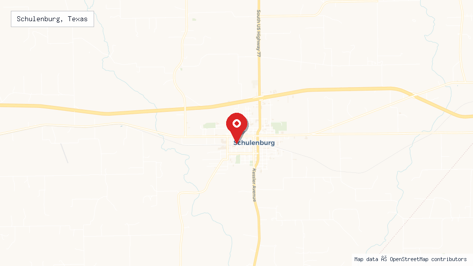 Street map of Schulenburg, Texas with location pin