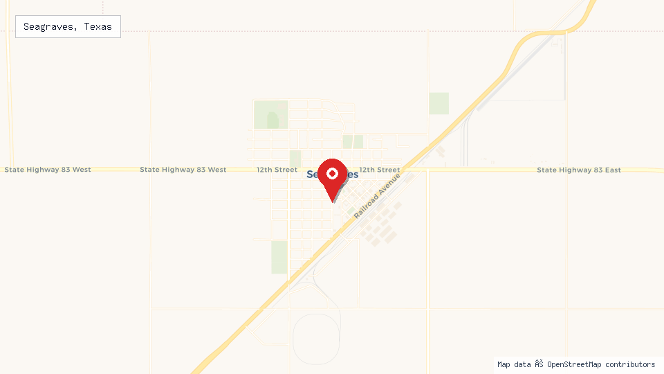 Street map of Seagraves, Texas with location pin