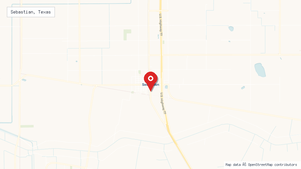 Street map of Sebastian, Texas with location pin