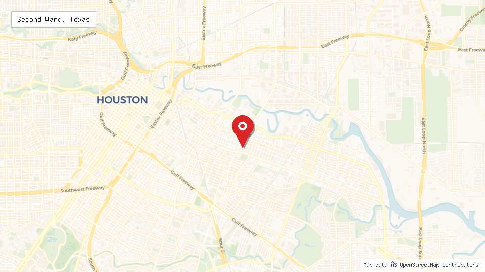 Street map of Second Ward, Texas with location pin