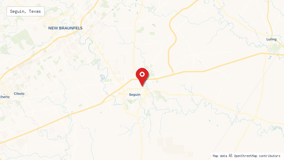 Street map of Seguin, Texas with location pin