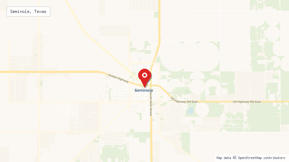 Street map of Seminole, Texas with location pin