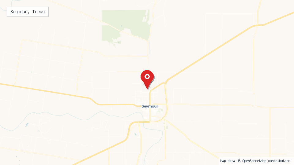 Street map of Seymour, Texas with location pin