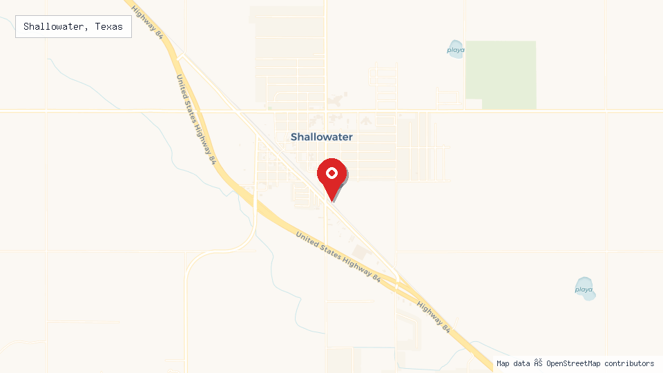 Street map of Shallowater, Texas with location pin