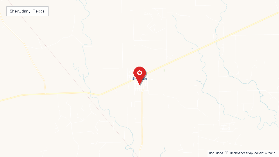 Street map of Sheridan, Texas with location pin