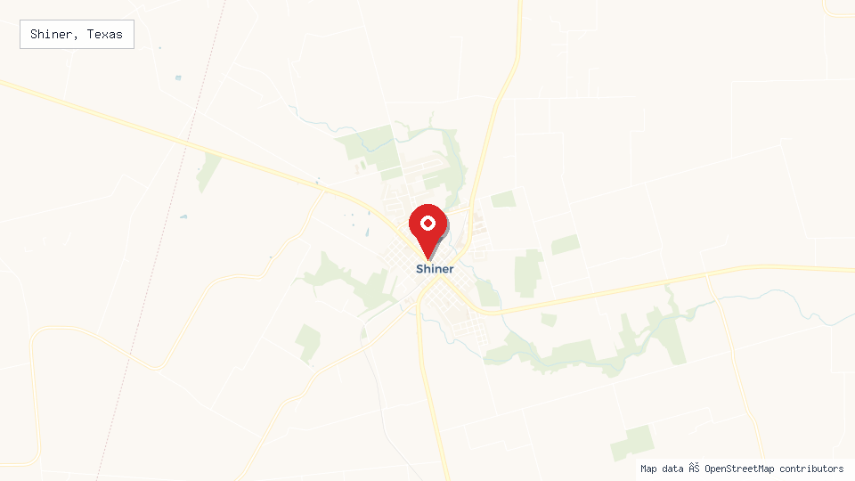 Street map of Shiner, Texas with location pin
