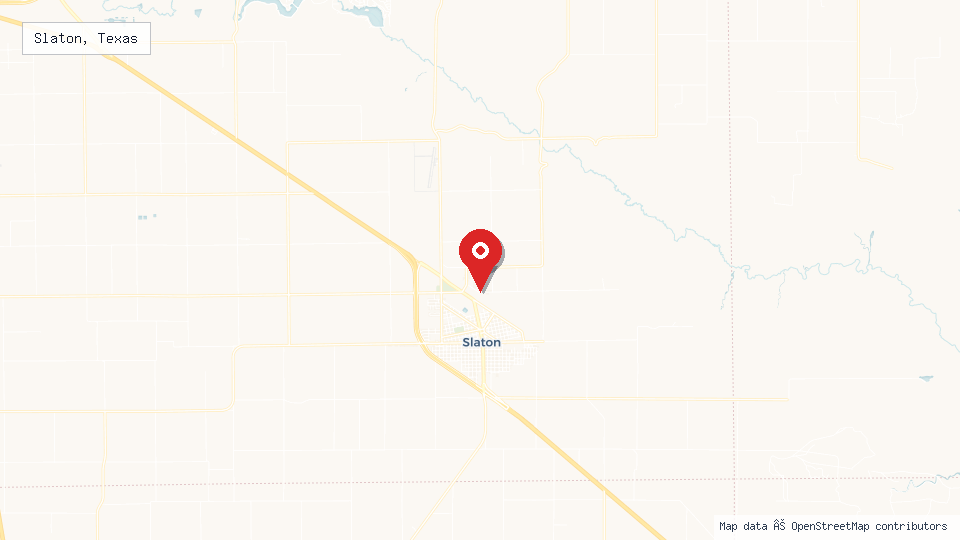 Street map of Slaton, Texas with location pin